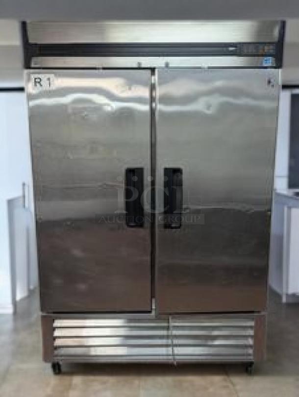 Randell R4S-6 54" double door reach-in refrigerator, stainless steel, top-tier condition, fully tested, 115V, visible label "R1".