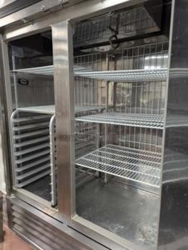 Randell R4S-6, 54" double-door reach-in refrigerator, excellent condition, shelves visible, tested and working, 115V.