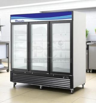 Blue Air BAGR72 3-door merchandising refrigerator in excellent condition. Features include glass doors and spacious interior.