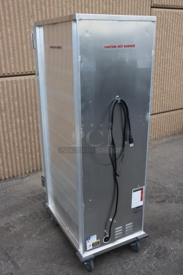 MainStreet Equipment CHP-1836U heated cabinet, clear door, non-insulated, brand new, serial 20250103546, caution markings.