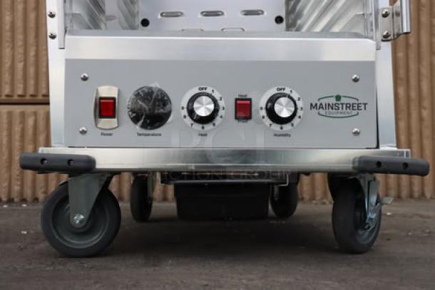 MainStreet Equipment CHP-1836U heated cabinet, scratch-n-dent, no door, 120V, control panel with dials, brand logo visible.
