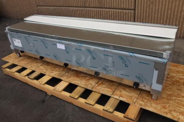 Advance Tabco HF-5E-240-DR electric hot food table, five-pan capacity, brand new scratch-n-dent. Enclosed base, sliding doors.