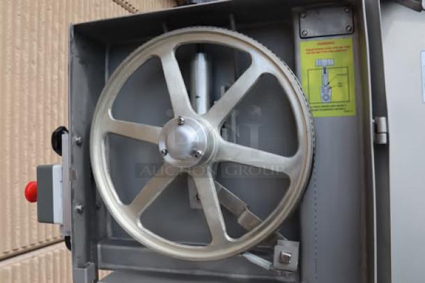 BRAND NEW ProCut KS-120 vertical band meat saw, 120" blade, 220V, 3 hp, visible scratch, model number on tag.