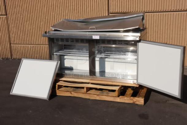 Brand new Avantco APT-60M-HC 60" 2 Door Mega Top Refrigerated Sandwich Prep Table with minor scratches, 115V, 540W.