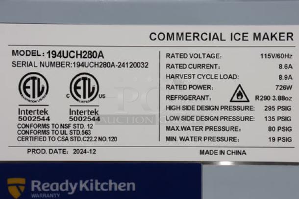 Avantco Ice UC-H-280-A 26" undercounter ice machine, 299 lb. capacity, 115V, 8.6A, new scratch-n-dent, missing front cover.