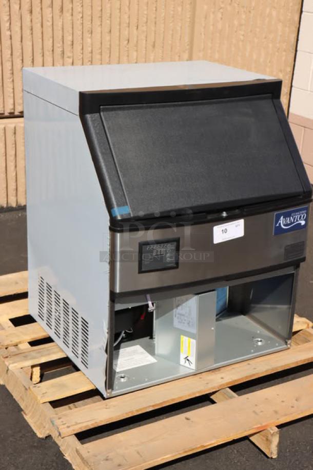 Brand new Avantco Ice UC-H-280-A 26" undercounter ice machine, air-cooled, 299 lb. capacity, front cover missing.