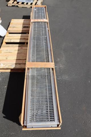 BRAND NEW Regency 600FT12120SS 12"x120" stainless steel floor trough with grate, scratch-n-dent, in packaging on pallet.