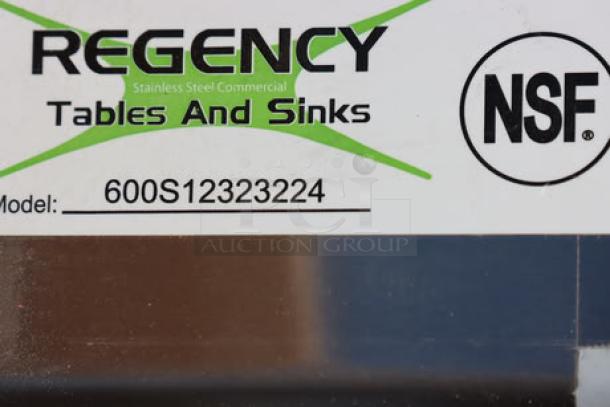 Regency 600S12323224 sink label, NSF certified, includes model number.