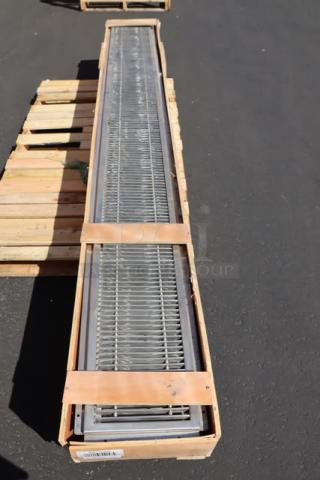 Brand new Regency 600FT12120SS 12" x 120" stainless steel floor trough with grate in crate, scratch-n-dent condition.