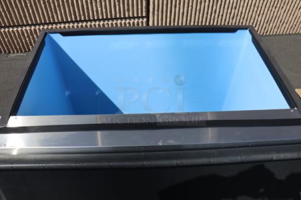 Brand new Hoshizaki B-700SF 44" ice storage bin, stainless steel finish, 700 lb capacity; minor scratches and dents visible.