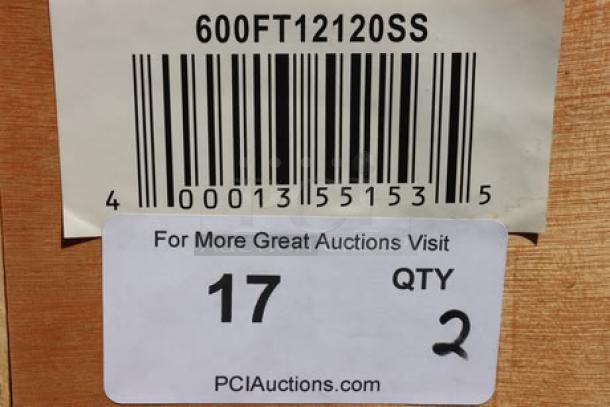 Barcode label for Regency 600FT12120SS stainless steel floor trough. Minor scratch-n-dent, auction quantity of 2 listed.