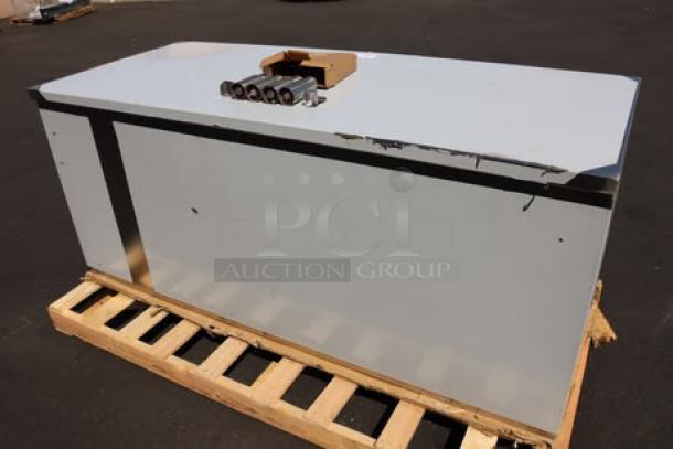 BRAND NEW Regency 600EBT3072R 30"x72" stainless steel table with enclosed base, sliding doors, drawers, minor scratches.