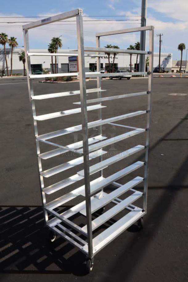 Brand new scratch-n-dent Channel T448A 20 tray aluminum cafeteria tray rack, bottom load, assembled, sturdy build.
