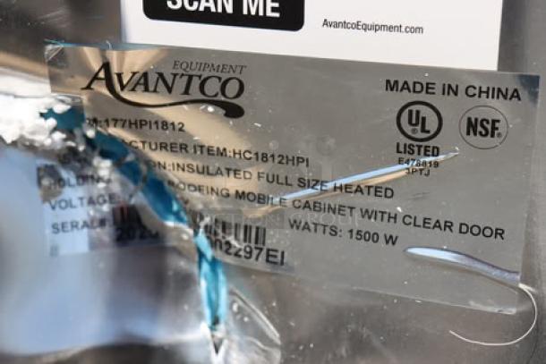 Avantco HPI-1812 heated holding cabinet with clear door, 1,575W, new scratch-n-dent condition, UL and NSF listed, made in China.
