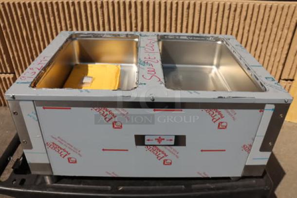 Advance Tabco SW-2E-120 two-pan electric hot food table, sealed well, scratch-n-dent condition. 120V, new, with undershelf.