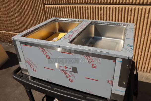 Advance Tabco SW-2E-120 two-pan electric hot food table, brand new, scratch-n-dent. Features sealed wells, undershelf, 120V.