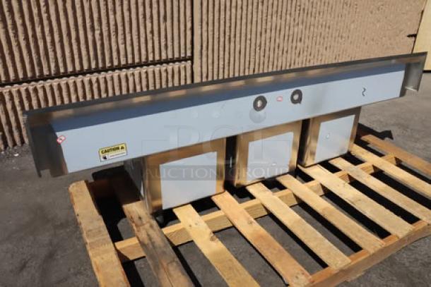 BRAND NEW Regency 79" 16-Gauge Stainless Steel Three Compartment Sink, galvanized legs, 2 drainboards. Model 600S31515215. Factory wrapped.