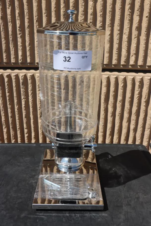 Choice 176CR1D 8L single canister cereal dispenser, brand new, clear design, chrome accents, model label visible.