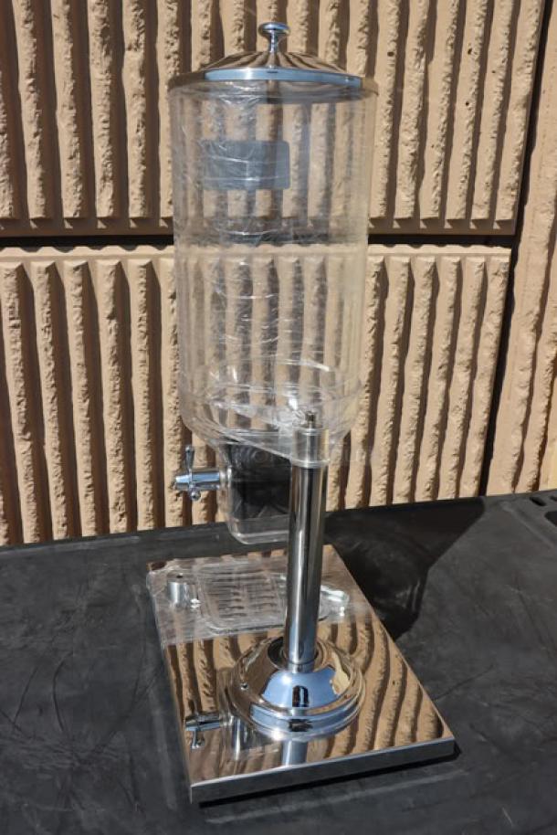 BRAND SPANKIN' NEW Choice 176CR1D 8L cereal dispenser, clear canister, chrome base, ideal for buffets, commercial use.