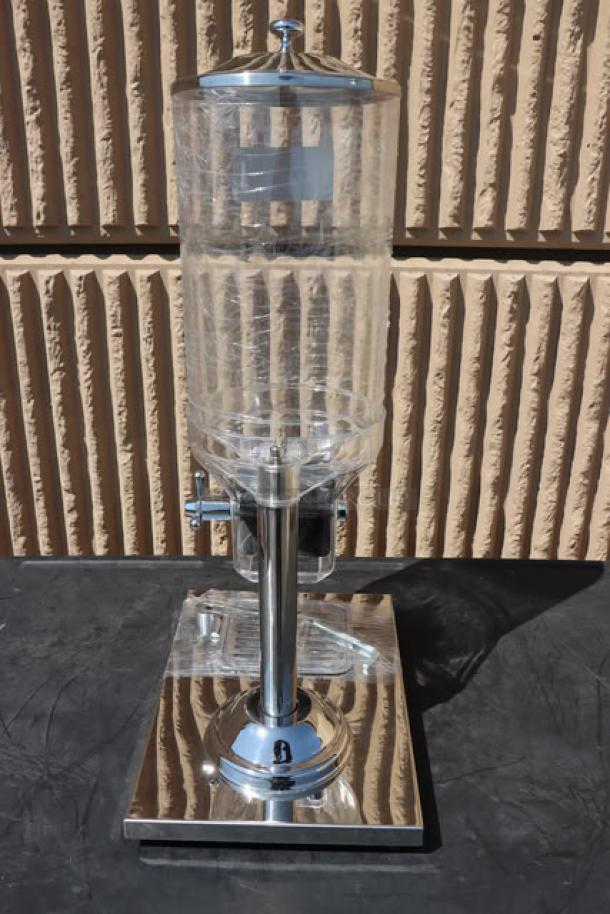 Choice 176CR1D 8L single canister cereal dispenser, brand new, clear canister, chrome base, ideal for buffet setups.