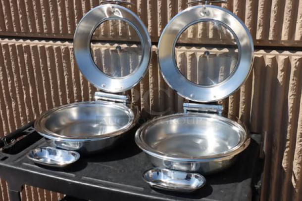 Acopa 6 Qt. Stainless Steel Induction Chafer, model 407IND6CHAF, with glass top and soft-close lid, new, 2 units available.