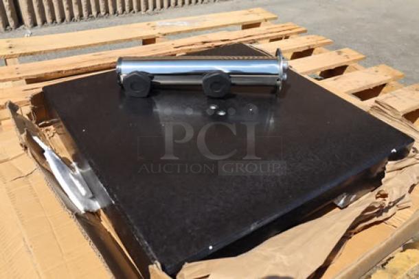 Lancaster Table & Seating 110 lb. square black granite umbrella base, model 427BASEGRNBK, brand new, minor scratches.