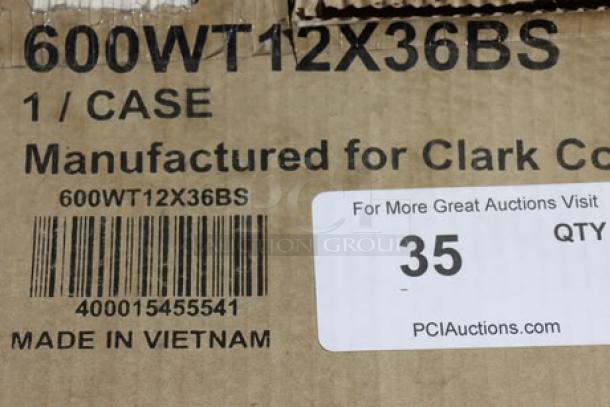 BRAND NEW Regency 600WT12X36BS 36" x 12" 16-Gauge Stainless Steel Filler Table with Backsplash. Packaging damaged. Minor scratches possible.