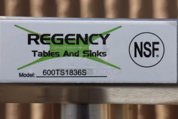 Regency 18" x 36" stainless steel work table, Model 600TS1836S, with undershelf, NSF certified, new without packaging.