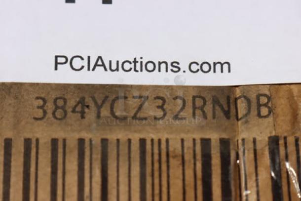 Lancaster Table & Seating 32" round bar height folding table, granite white, sage gray legs, model 384YCZ32RNDB, damaged packaging.