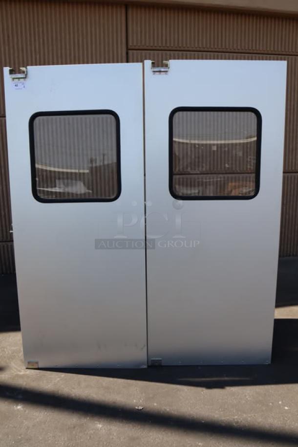 Curtron Service-Pro Series 30 swinging traffic doors, aluminum, 36" x 84" opening. New, with possible scratches and dents.