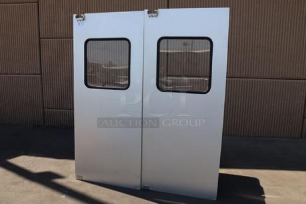 Curtron Service-Pro Series 30 aluminum swinging traffic doors, 36" x 84", new condition, minor scratches and dents.
