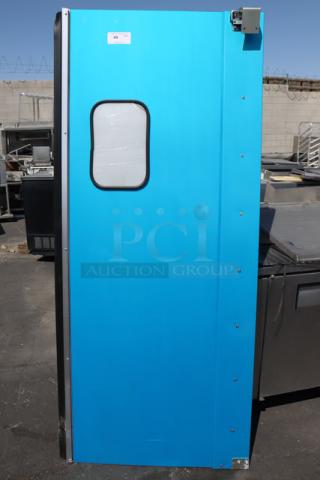 Regency 600TD3684 single aluminum traffic door with 9"x14" window, 36"x84" opening. New, out of packaging, minor scratches.