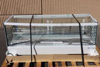 Avantco BCS-60-HC 60" white refrigerated display case with LED lighting. Features: broken glass, bent frame, ripped power cord.