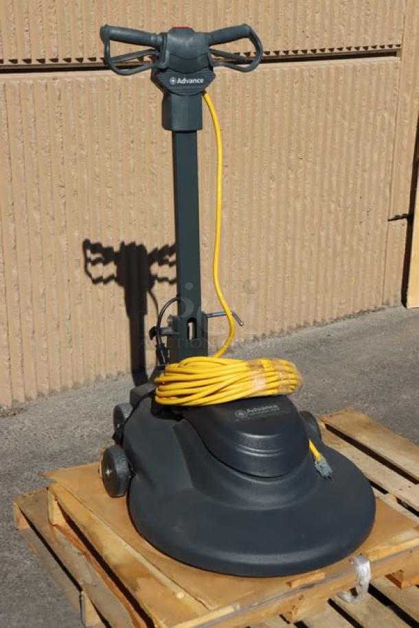 Advance Advolution 20XP 01520A Floor Burnisher, 20" path, 2,000 RPM, 1.5 hp, new, no packaging or pads, yellow cord visible.