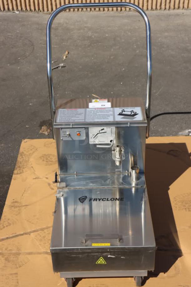 BRAND NEW Fryclone 55 lb. Low-Profile Fryer Oil Filter, Model 259OFM55, with 2-Way Pump, perfect condition, lubricant spilled.
