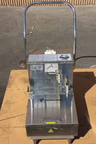 BRAND NEW Fryclone 55 lb. Low-Profile Fryer Oil Filter, Model 259OFM55, with 2-Way Pump, perfect condition, lubricant spilled.