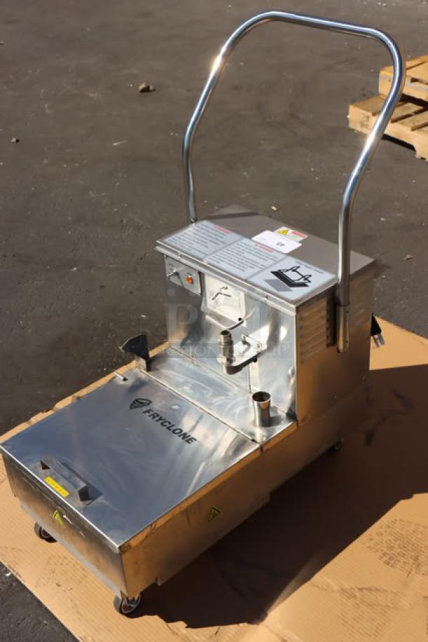 Brand new Fryclone 55 lb. portable fryer oil filter machine, model 259OFM55, with 2-way pump, out of packaging, perfect condition.