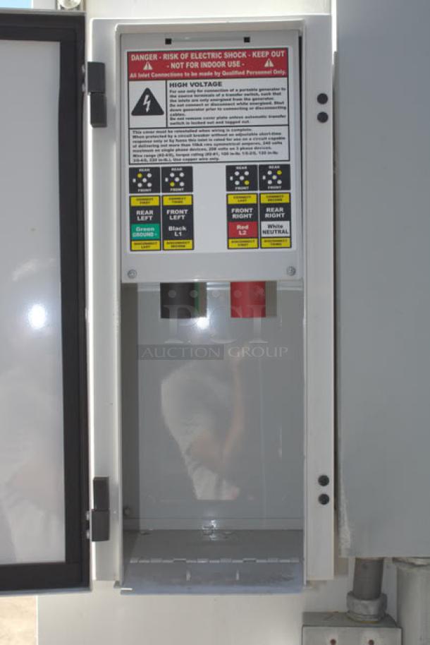 NEW Cruising Kitchens 24' food trailer electrical panel. High voltage warning, wiring labels, brand new condition.