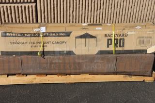 Brand new Backyard Pro Courtyard Series 10' x 10' pop-up canopy. White, steel frame. Packaging is damaged.