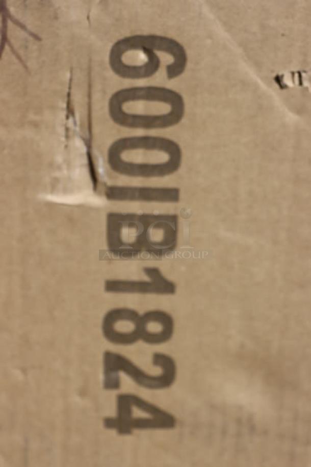 Brand new Regency 600IB1824 underbar ice bin, 18" x 24", 77 lb capacity. Original packaging shows damage.