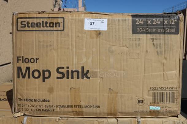 Steelton 522MS242412 24"x24"x12" 16 Gauge 304 Stainless Steel Mop Sink in box, labeled as scratch-n-dent.