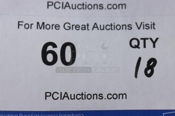 Brand new Lavex SHIP4X4CC corrosive gloss paper labels, 4"x4", 500 per roll, 18 rolls total. Quantity tag indicates 18.