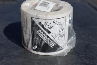 BRAND NEW Lavex 4"x4" Corrosive Gloss Paper Label Roll, 500 Labels, Model SHIP4X4CC, Corrosive Warning Icon, Wrapped.