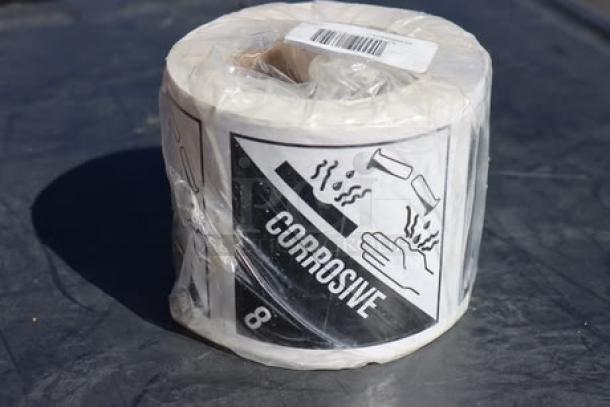 BRAND NEW Lavex 4" x 4" Corrosive Gloss Paper Permanent Label, 500 Labels/Roll, Model SHIP4X4CC, 18 Rolls Total, Sealed.