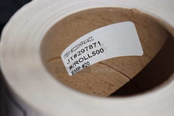 Brand new Lavex 4" x 4" corrosive gloss paper labels, model SHIP4X4CC, 500 labels per roll, 18 rolls total.