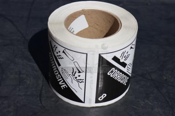 Lavex SHIP4X4CC Corrosive Gloss Labels, 4"x4", 500 labels/roll, new, 13 rolls. Safety icons, permanent adhesive.