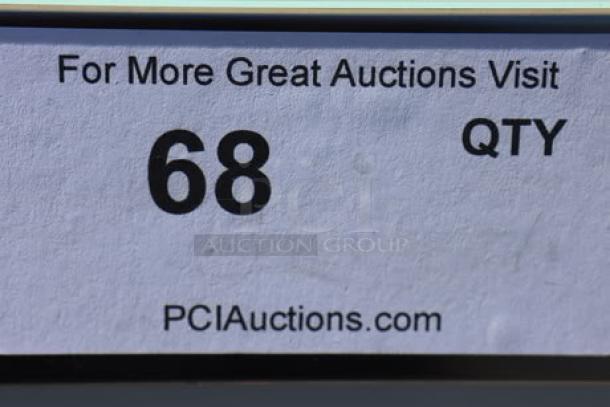 Sticker label with text "For More Great Auctions Visit," "68 QTY," and "PCIAuctions.com" printed on it.