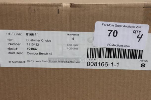 BRAND NEW Plymold Contour 24" x 47" beige table top with two beige benches, model CBWL047VEBWBKBW. Benches and frames only.