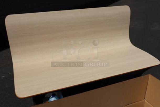 Brand new Plymold Contour 24" x 47" beige tabletop with two beige benches, model CBWL047VEBWBKBW. Benches only.