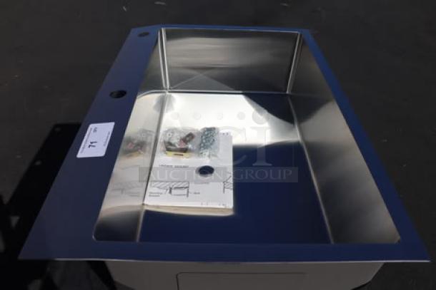 Brand new Sinber HT3322S-S-9 33"x22"x9" drop-in kitchen sink, 18-gauge 304 stainless steel, satin finish, out of packaging.